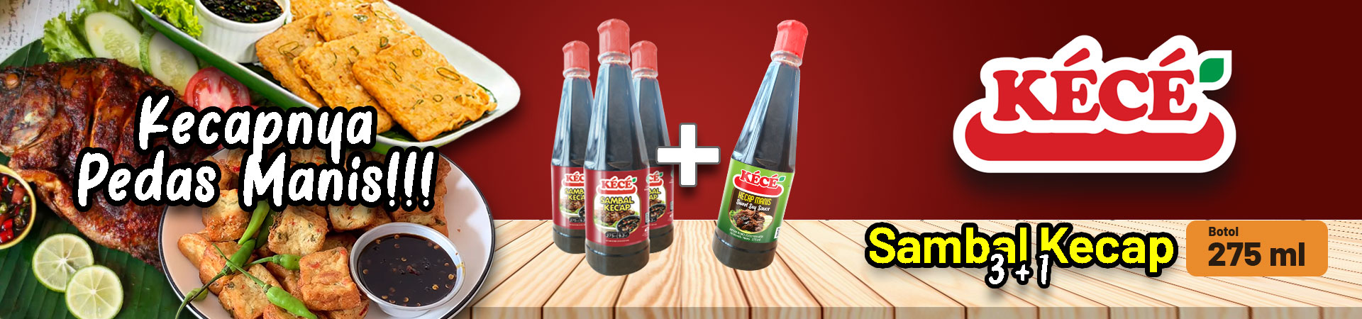 KECE Sambal Kecap Botol 275ml 3+1 Kecap Manis